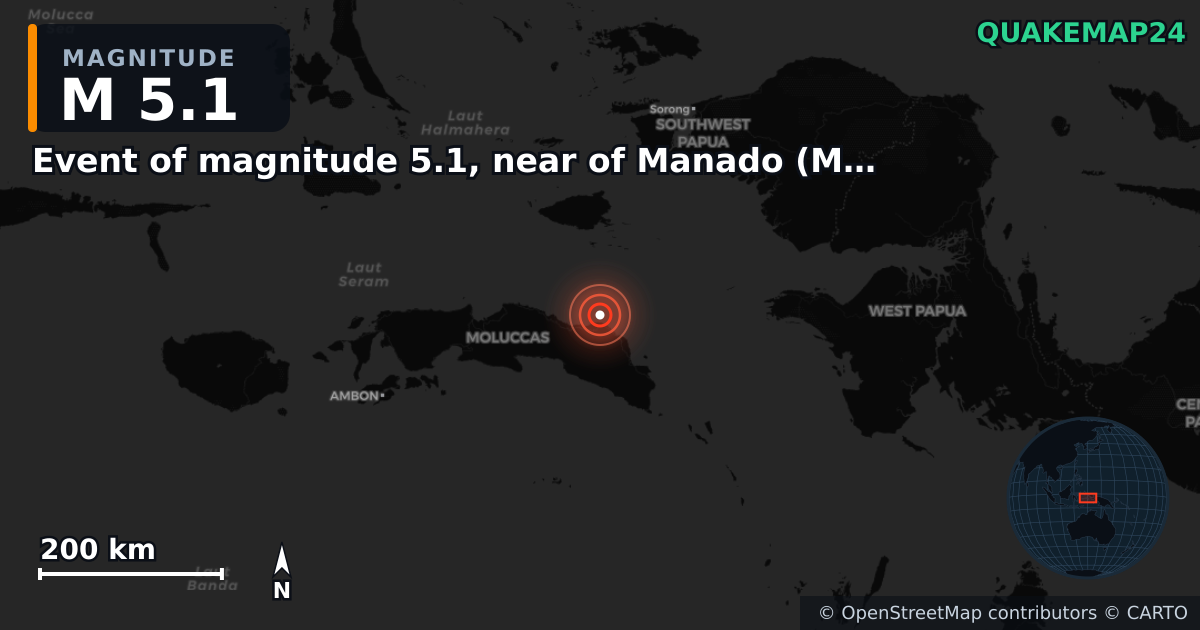 Erdbeben M5,1 bei Event of magnitude 5.1, near of Manado (Monde) — Karte der Lage des Epizentrums