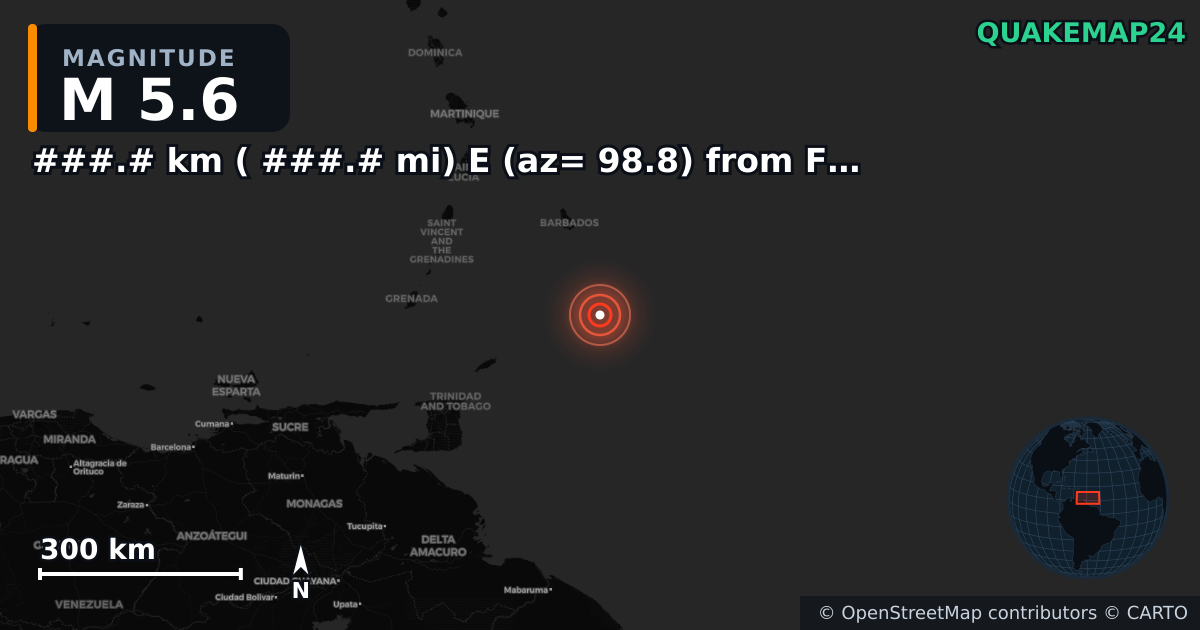 Erdbeben M5,6 bei ###.# km ( ###.# mi) E (az= 98.8) from Fortuna Foothills, AZ — Karte der Lage des Epizentrums