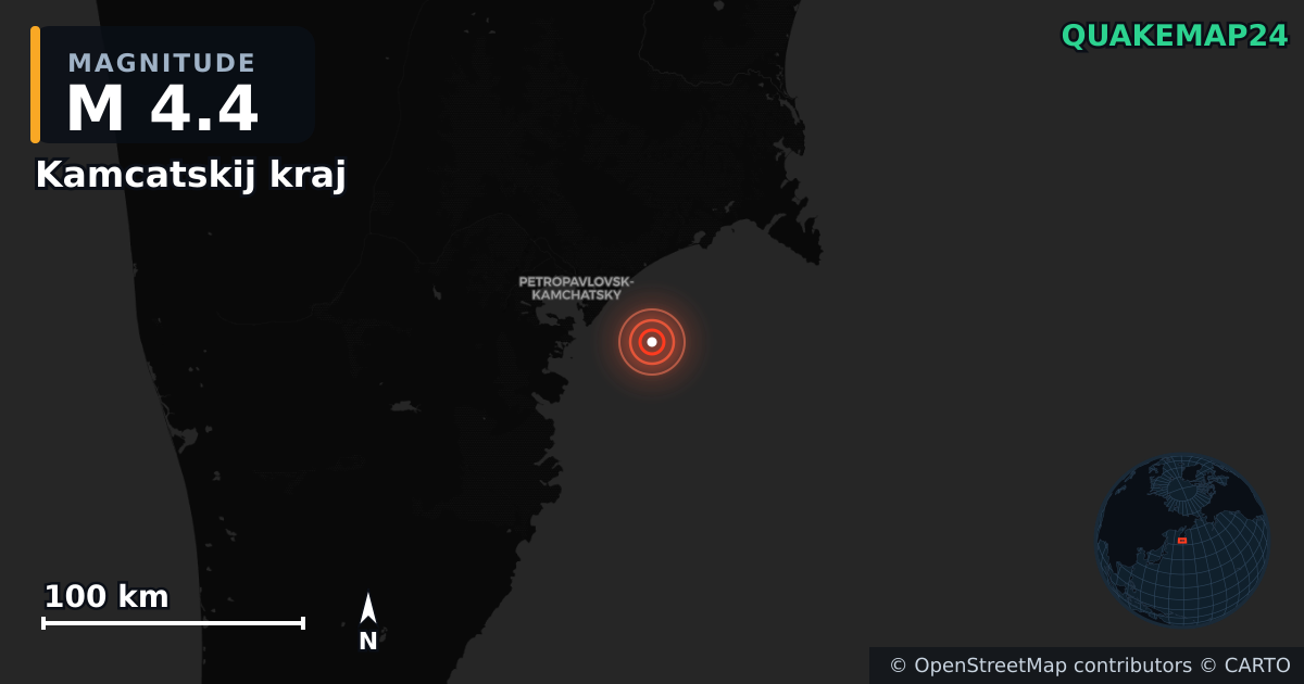 M4.4 earthquake near Kamcatskij kraj on Oct 31, 2025 — map of epicenter and shaking intensity | QuakeMap24