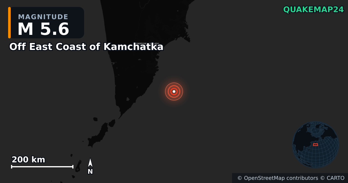 M5.6 earthquake near Off East Coast of Kamchatka on Jul 30, 2025 — map of epicenter and shaking intensity | QuakeMap24