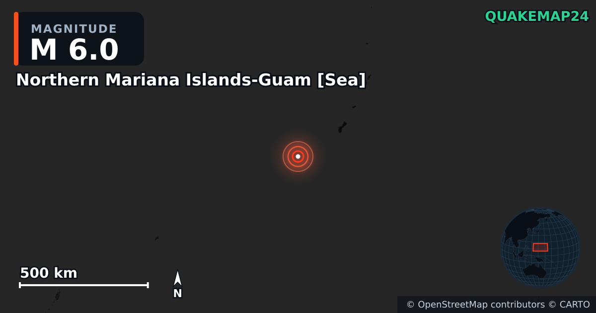 M6.0 Earthquake near Northern Mariana Islands-Guam [Sea] · 2025-11-04 — Map showing the location of the epicenter