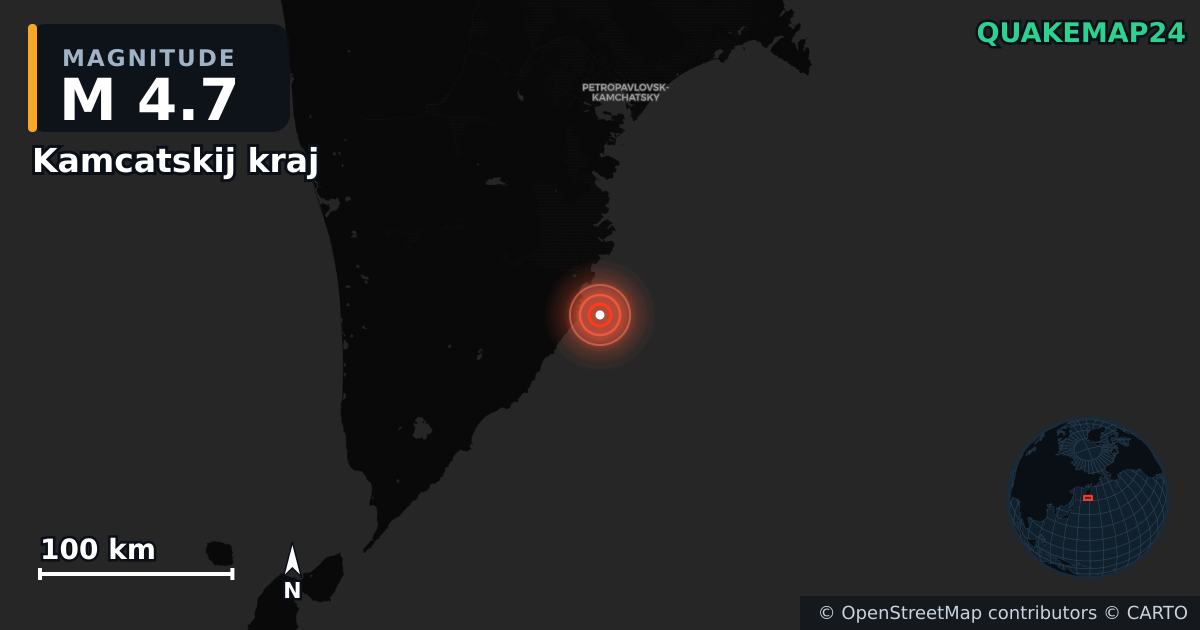 M4.7 earthquake near Kamcatskij kraj on Jul 31, 2025 — map of epicenter and shaking intensity | QuakeMap24