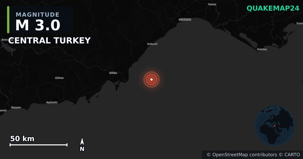 M3.0 earthquake near CENTRAL TURKEY on Oct 11, 2025 — map of epicenter and shaking intensity | QuakeMap24