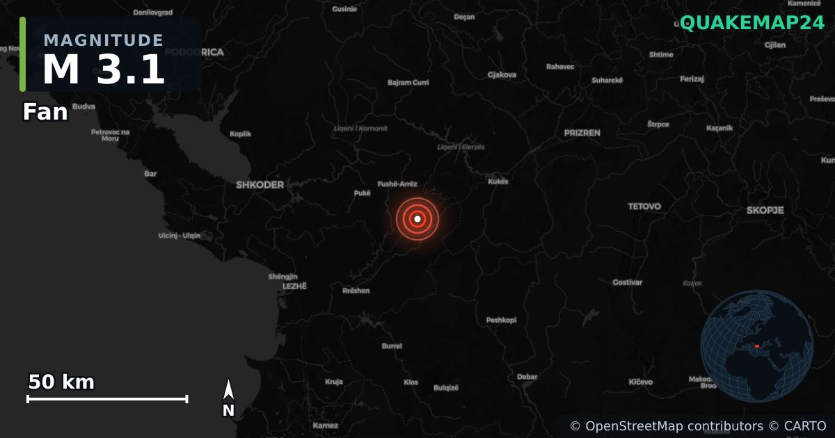 M3.1 earthquake near Fan on Sep 17, 2025 — map of epicenter and shaking intensity | QuakeMap24