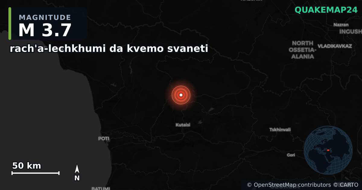 M3.7 earthquake near rach'a-lechkhumi da kvemo svaneti on Oct 10, 2025 — map of epicenter and shaking intensity | QuakeMap24
