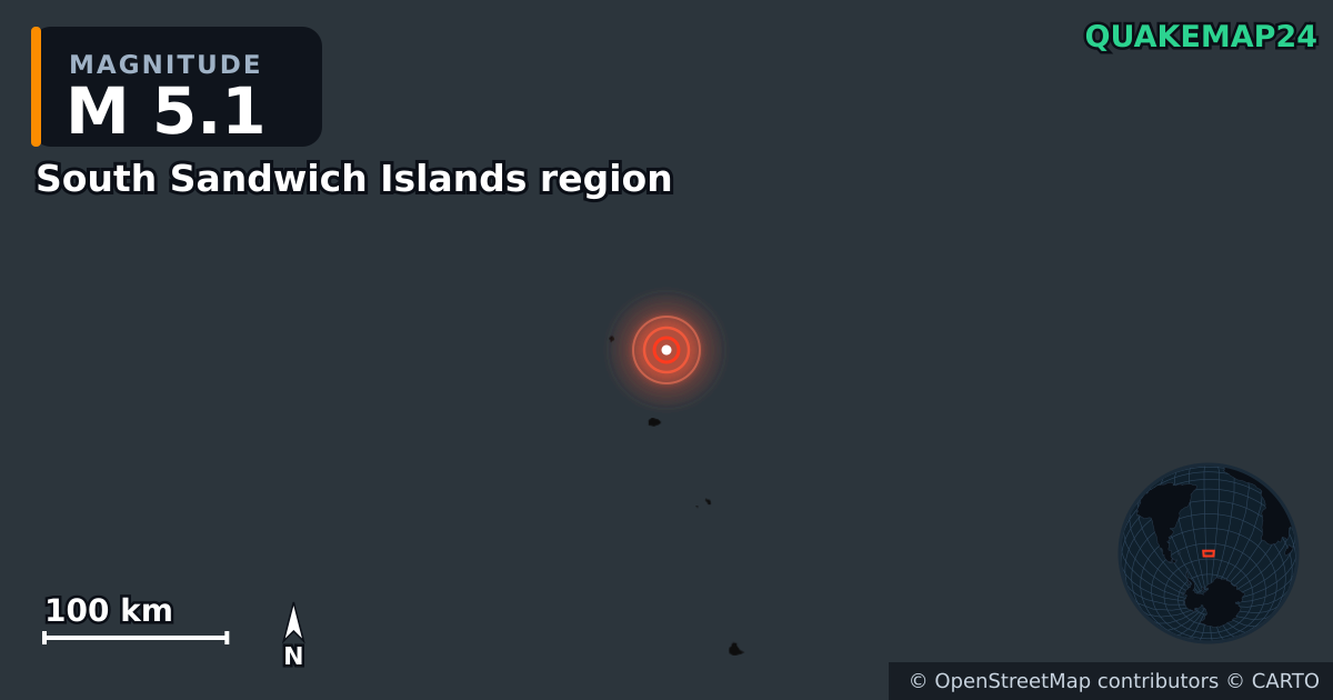 Sismo de M5,1 perto de South Sandwich Islands region · 2026-10-19 — Mapa da localização do epicentro