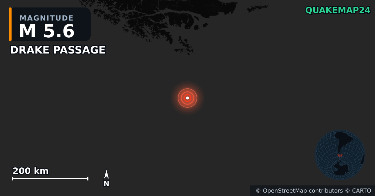 DRAKE PASSAGE yakınında M5,6 deprem — Deprem merkez üssünün konumunu gösteren harita