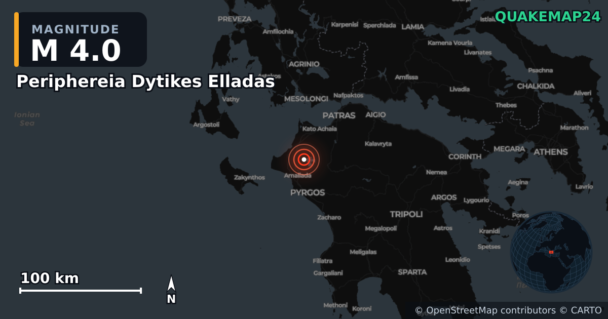 Σεισμός M4,0 κοντά στο SOUTHERN GREECE (Ελλάδα) · 2026-05-25 — Χάρτης της θέσης του επικέντρου