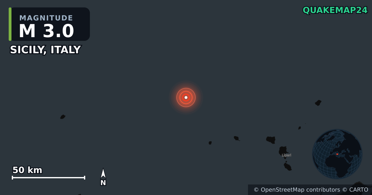 Σεισμός M3,0 κοντά στο SICILY, ITALY · 2026-10-23 — Χάρτης της θέσης του επικέντρου
