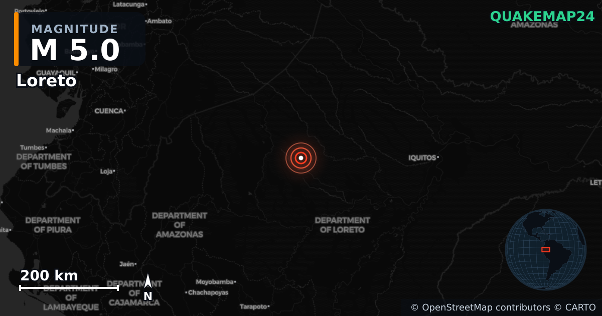 M5.0 earthquake near Loreto on Aug 20, 2025 — map of epicenter and shaking intensity | QuakeMap24