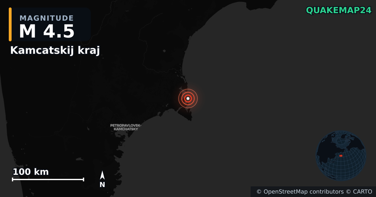 M4.5 earthquake near Kamcatskij kraj on Nov 1, 2025 — map of epicenter and shaking intensity | QuakeMap24