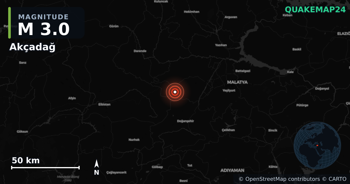 Sismo de M3,0 perto de Akçadağ, Malatya (Turquia) · 2026-06-04 — Mapa da localização do epicentro