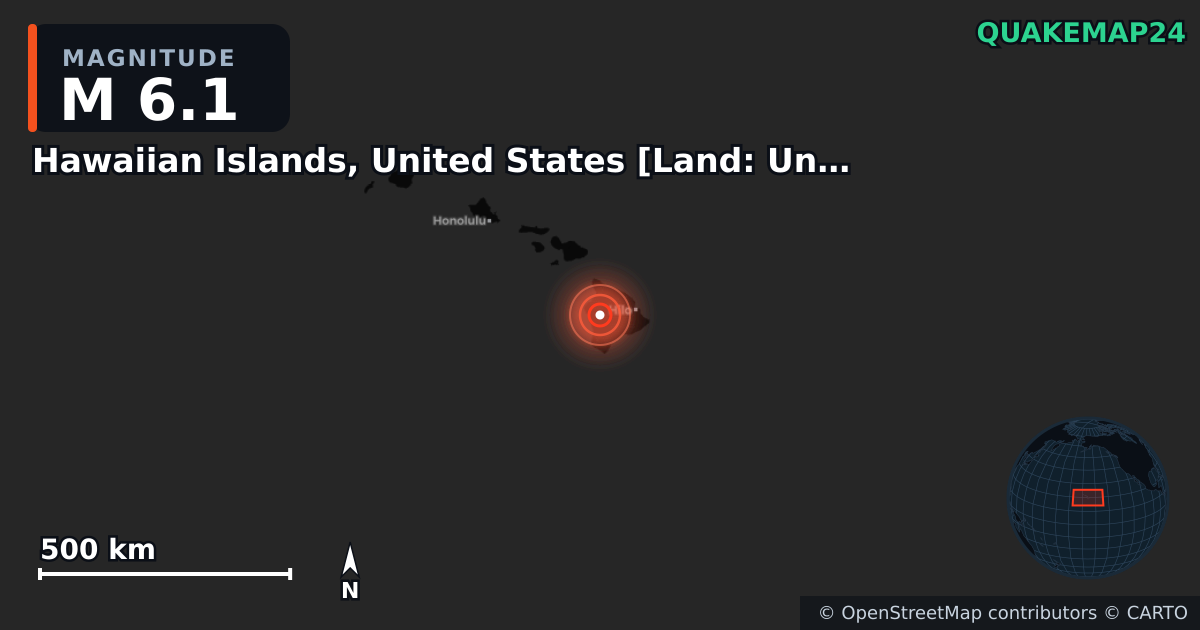 M6.1 earthquake near Hawaiian Islands, United States [Land: United States] on May 23, 2026 — map of epicenter and shaking intensity | QuakeMap24