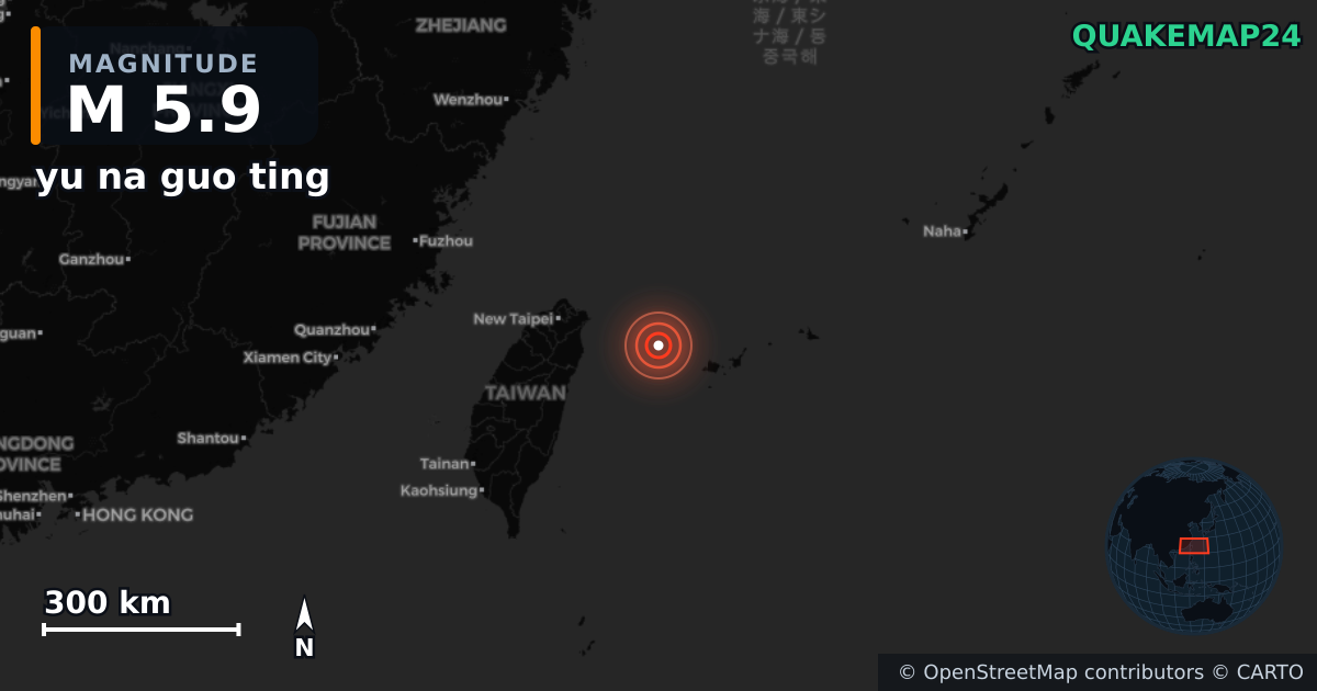 M5.9 earthquake near yu na guo ting on Aug 7, 2025 — map of epicenter and shaking intensity | QuakeMap24
