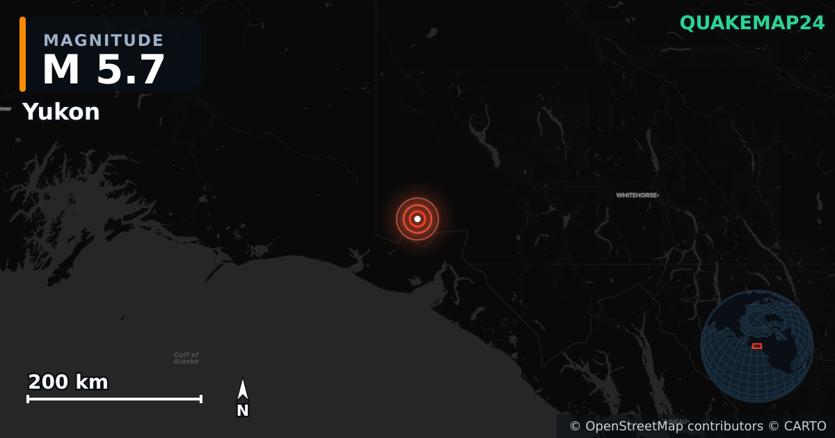 M5.7 earthquake near Yukon on Jan 1, 2026 — map of epicenter and shaking intensity | QuakeMap24
