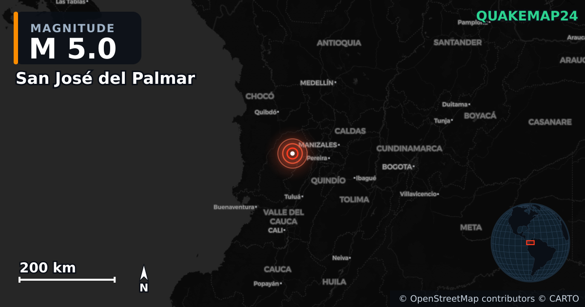 M5.0 earthquake near San José del Palmar on Aug 10, 2026 — map of epicenter and shaking intensity | QuakeMap24