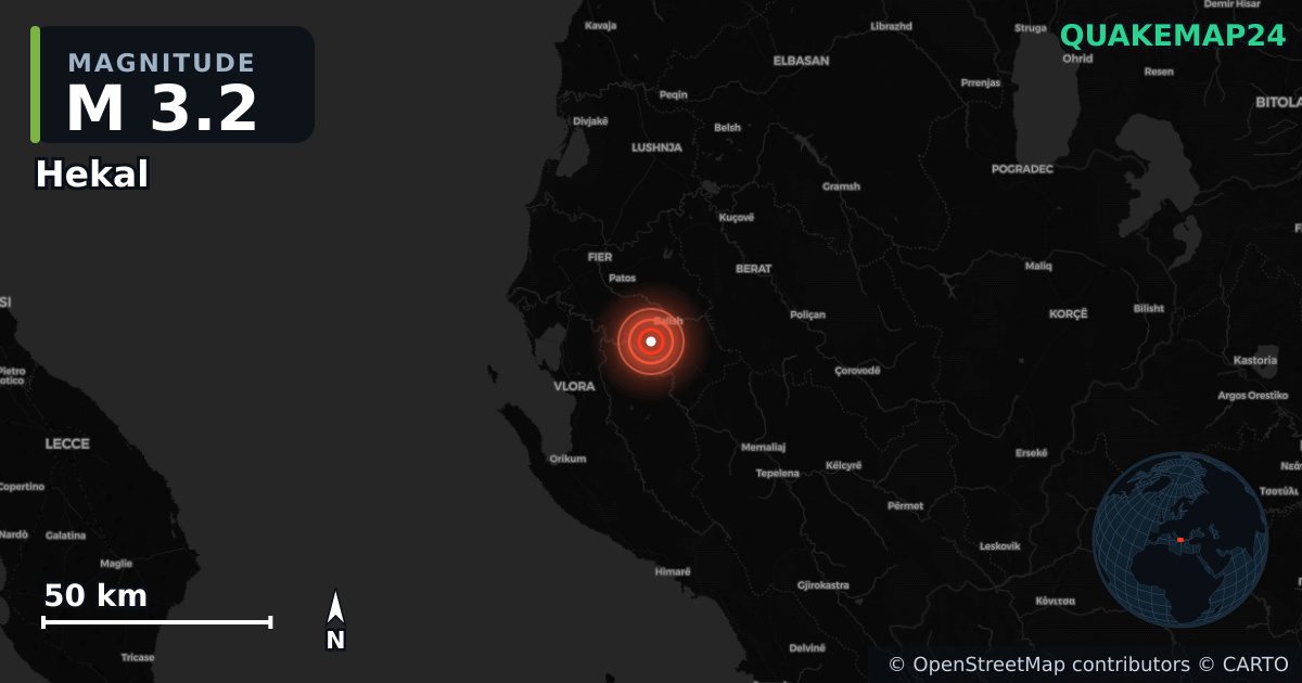M3.2 earthquake near Hekal on May 29, 2026 — map of epicenter and shaking intensity | QuakeMap24