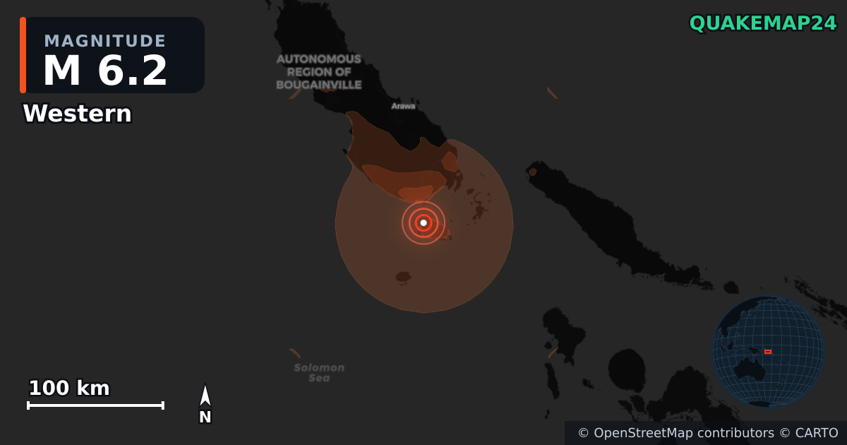 Sismo de M6,2 perto de Western (Ilhas Salomão) · 2026-10-11 — Mapa da localização do epicentro