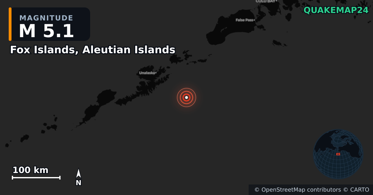 Sismo de M5,1 perto de Fox Islands, Aleutian Islands — Mapa da localização do epicentro