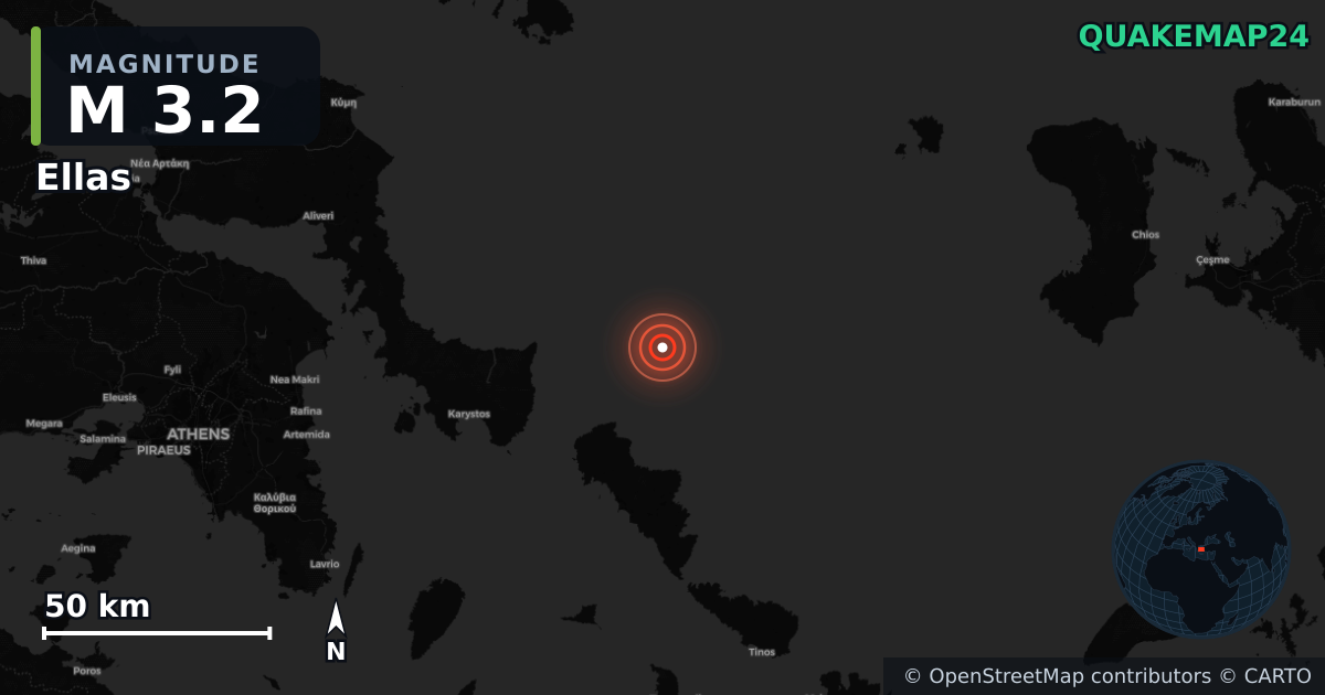 M3.2 earthquake near Ellas on Jan 21, 2026 — map of epicenter and shaking intensity | QuakeMap24