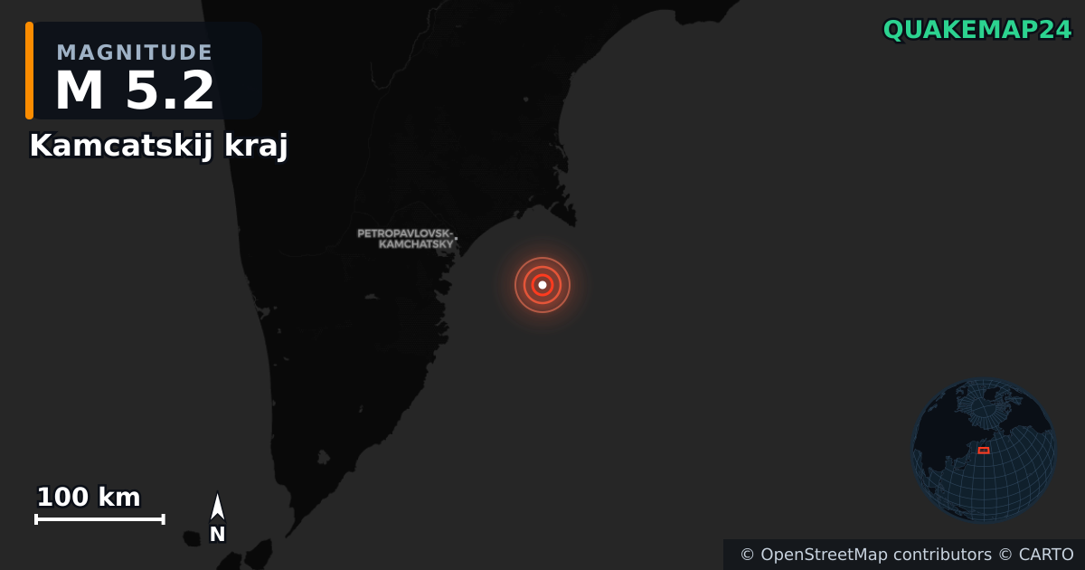 M5.2 earthquake near Kamcatskij kraj on Nov 3, 2025 — map of epicenter and shaking intensity | QuakeMap24