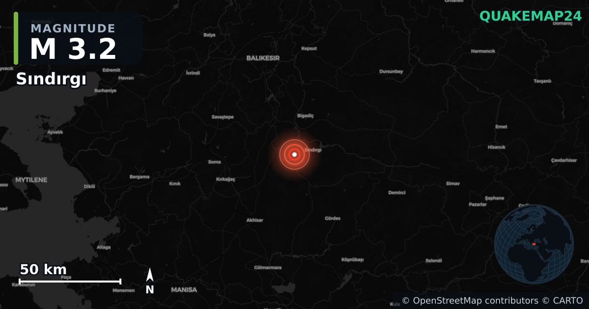 M3.2 earthquake near Sındırgı on Oct 15, 2025 — map of epicenter and shaking intensity | QuakeMap24