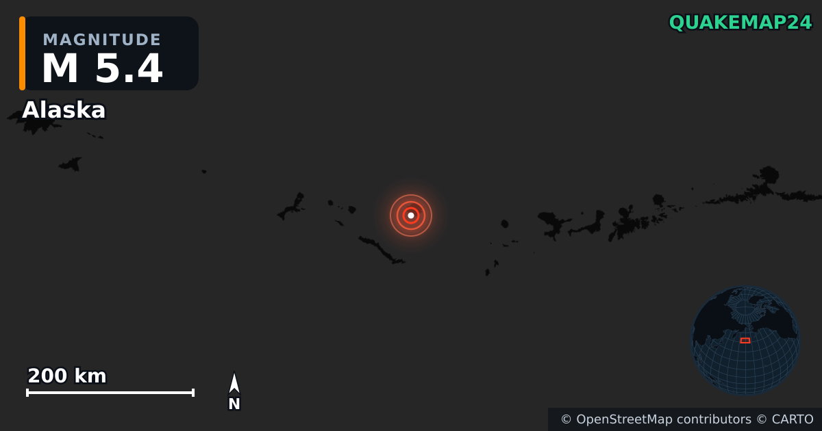 M5.4 earthquake near Alaska on Aug 29, 2025 — map of epicenter and shaking intensity | QuakeMap24