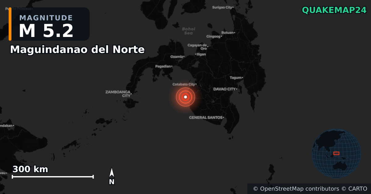 M5.2 earthquake near Maguindanao del Norte on Jan 28, 2026 — map of epicenter and shaking intensity | QuakeMap24