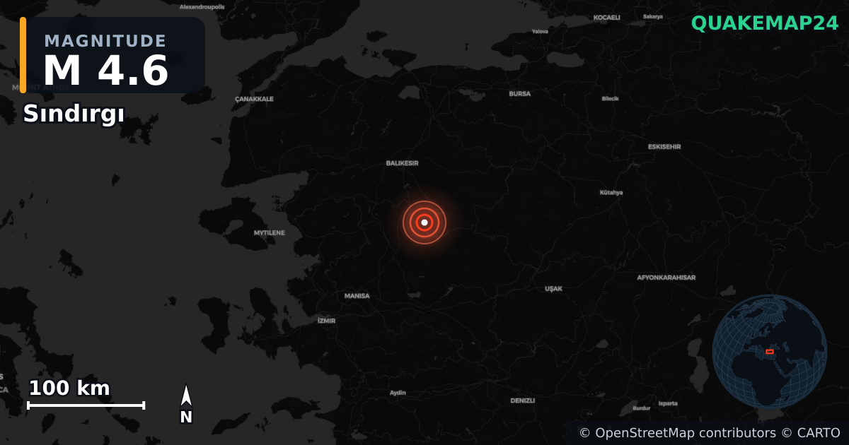 M4.6 earthquake near Sındırgı on Aug 10, 2025 — map of epicenter and shaking intensity | QuakeMap24