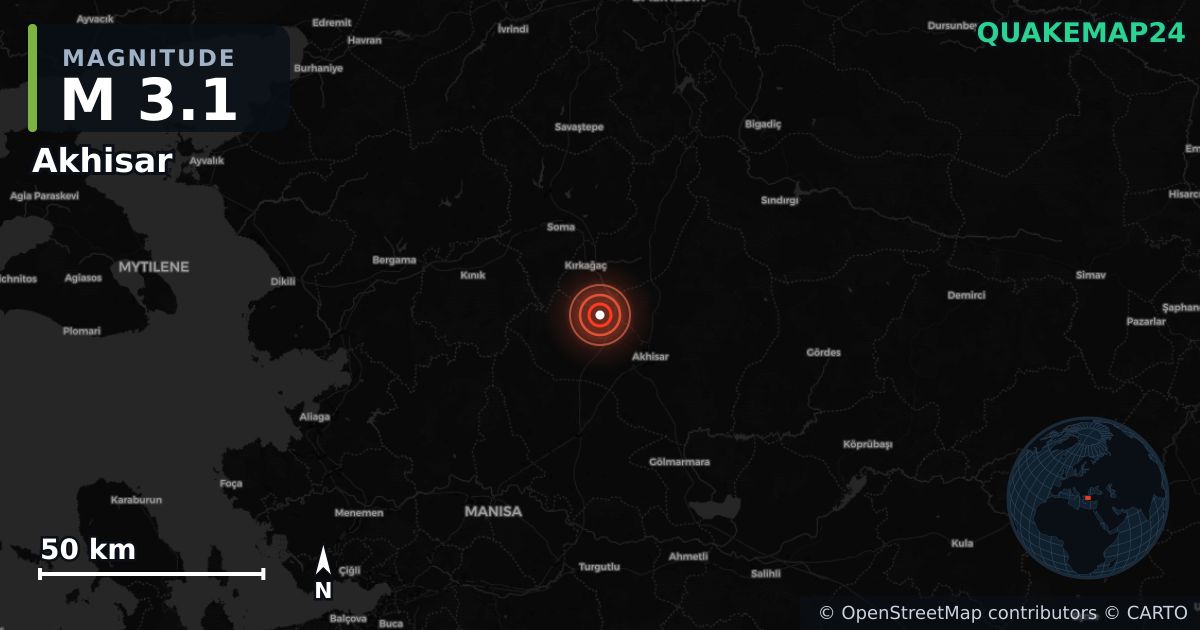 M3.1 earthquake near Akhisar on Oct 31, 2025 — map of epicenter and shaking intensity | QuakeMap24