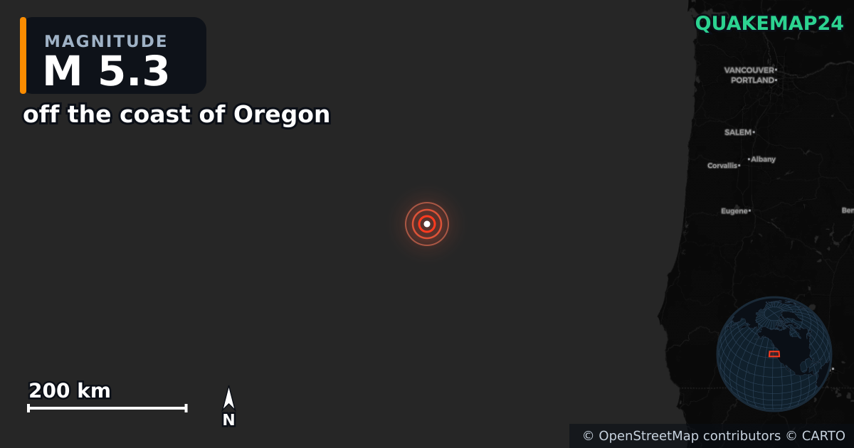 Σεισμός M5,3 κοντά στο off the coast of Oregon · 2026-09-07 — Χάρτης της θέσης του επικέντρου