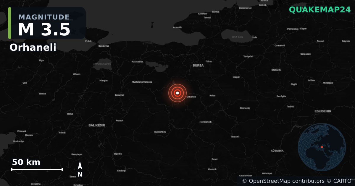 M3.5 earthquake near Orhaneli on Oct 6, 2025 — map of epicenter and shaking intensity | QuakeMap24