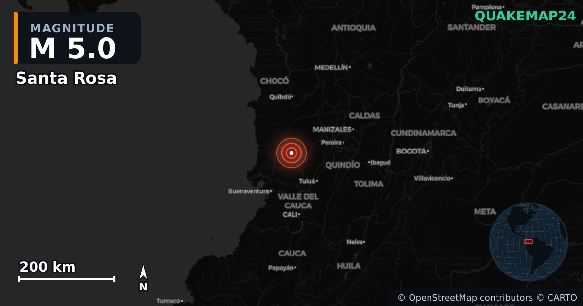 Erdbeben M5,0 bei Santa Rosa, Chocó (Kolumbien) · 2026-09-19 — Karte der Lage des Epizentrums