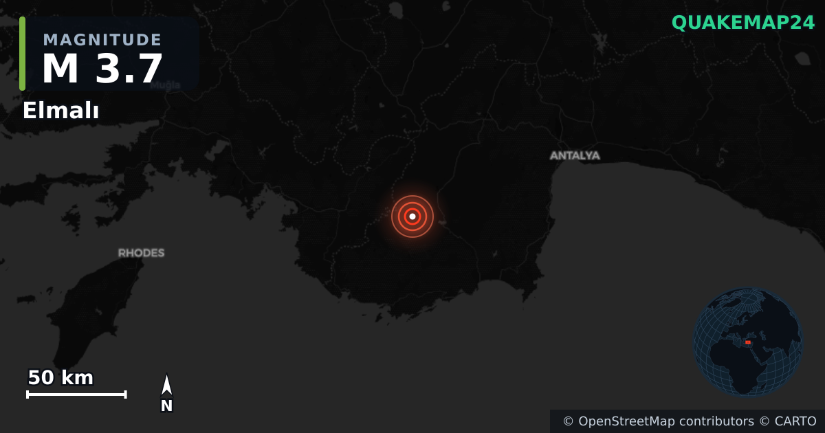 Terremoto de M3,7 cerca de Elmalı, Antalya (Turquía) · 2026-09-24 — Mapa de la ubicación del epicentro