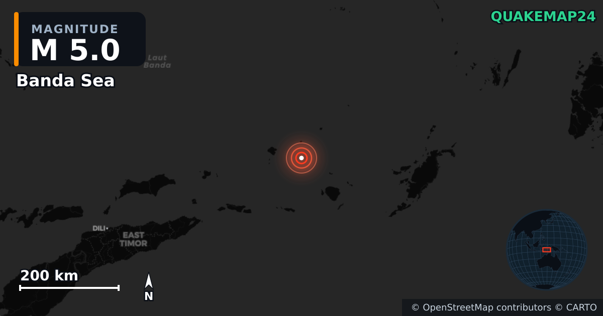 Erdbeben M5,0 bei Banda Sea — Karte der Lage des Epizentrums