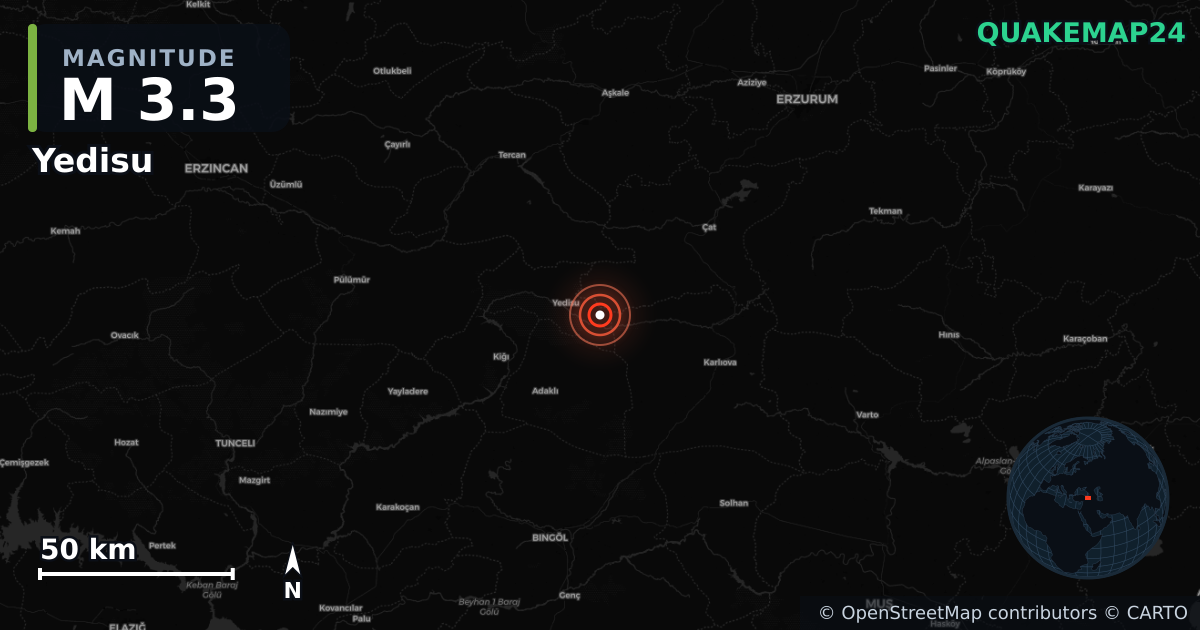Sismo de M3,3 perto de Yedisu, Bingöl (Turquia) · 2026-04-30 — Mapa da localização do epicentro