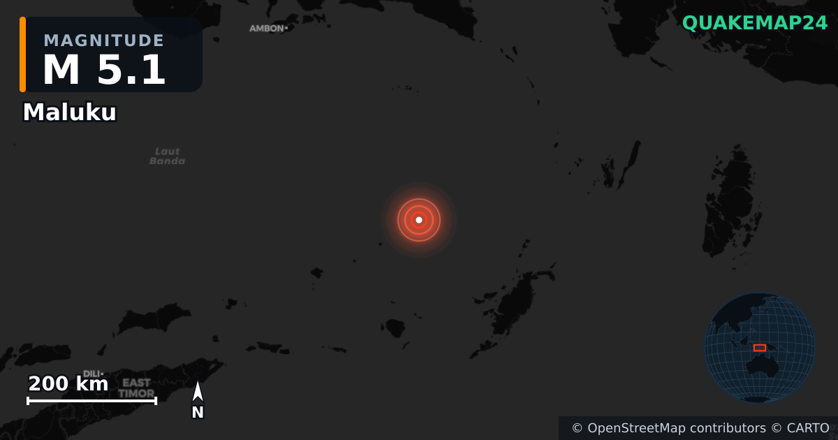 M5.1 earthquake near Maluku on Jun 24, 2025 — map of epicenter and shaking intensity | QuakeMap24