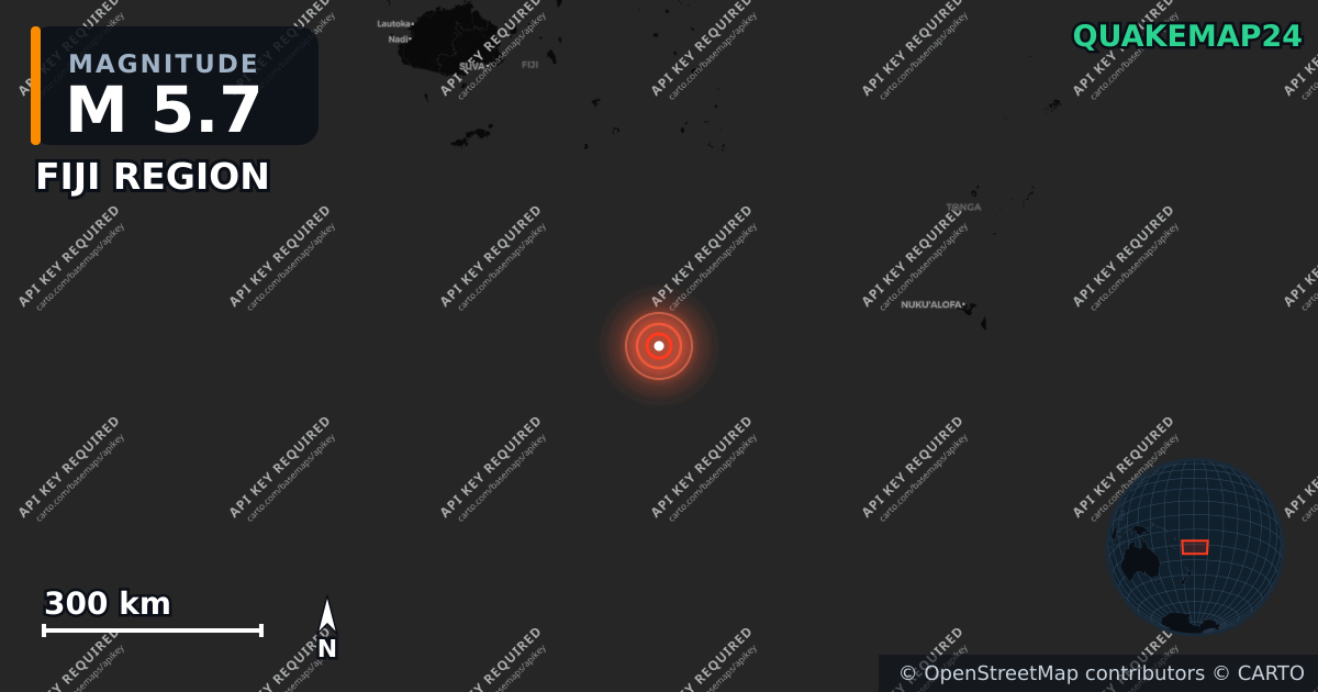 M5.7 earthquake near FIJI REGION on Apr 1, 2026 — map of epicenter and shaking intensity | QuakeMap24