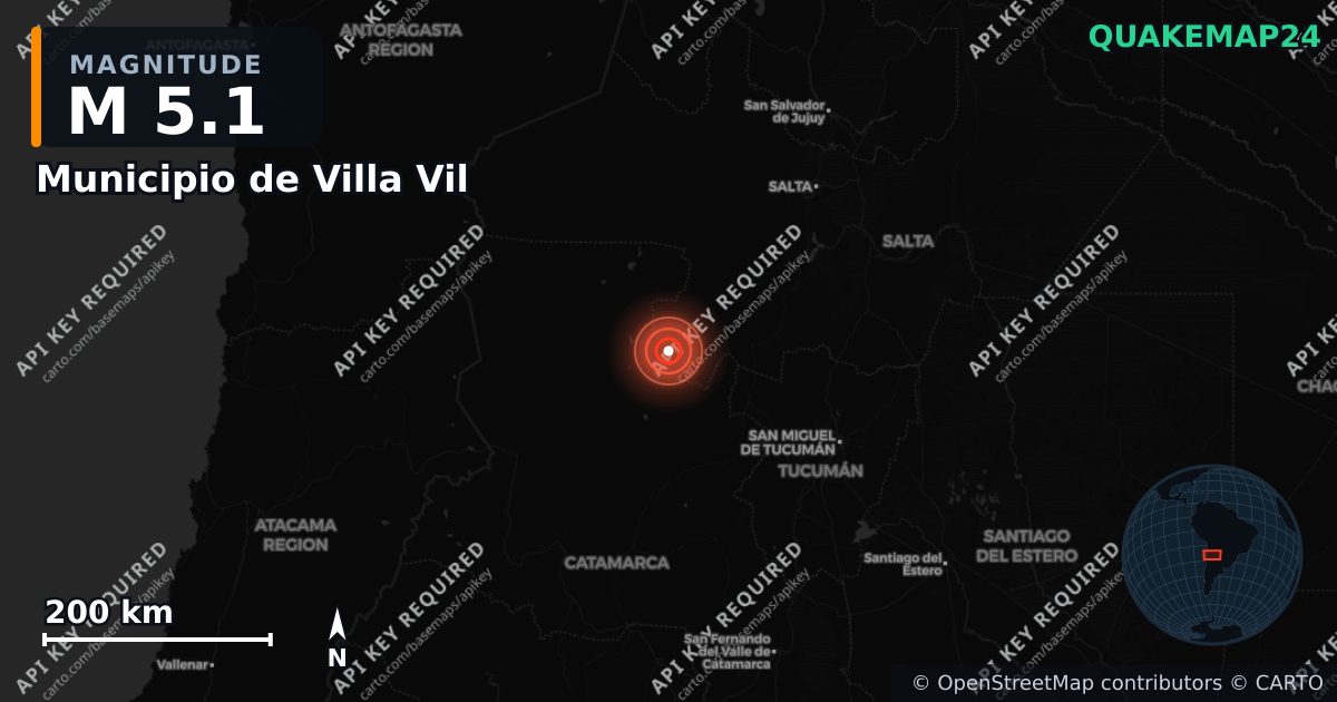 M5.1 earthquake near Municipio de Villa Vil on Sep 5, 2026 — map of epicenter and shaking intensity | QuakeMap24