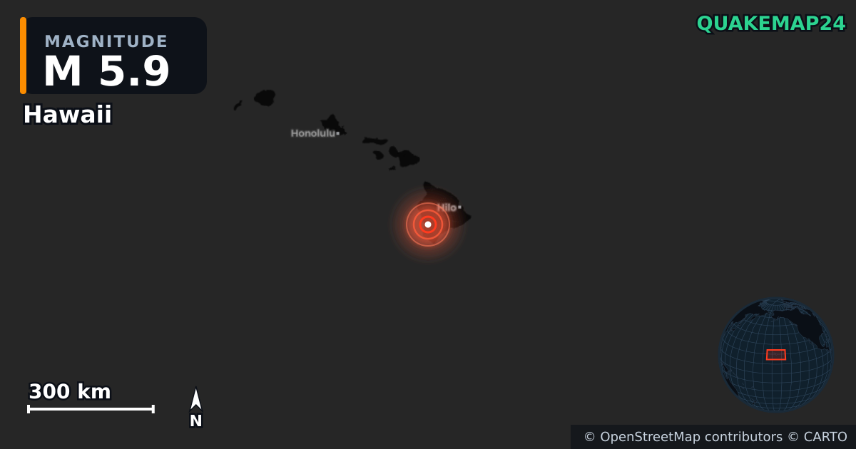 M5.9 earthquake near Hawaii on May 23, 2026 — map of epicenter and shaking intensity | QuakeMap24