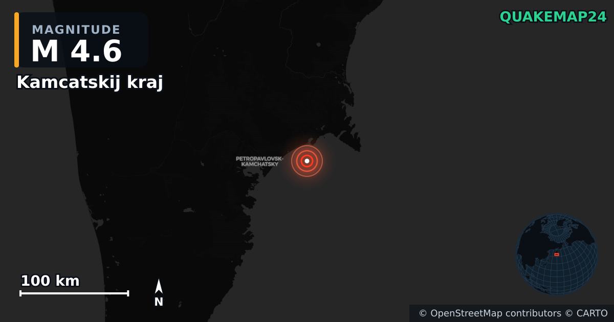 M4.6 earthquake near Kamcatskij kraj on Aug 6, 2025 — map of epicenter and shaking intensity | QuakeMap24