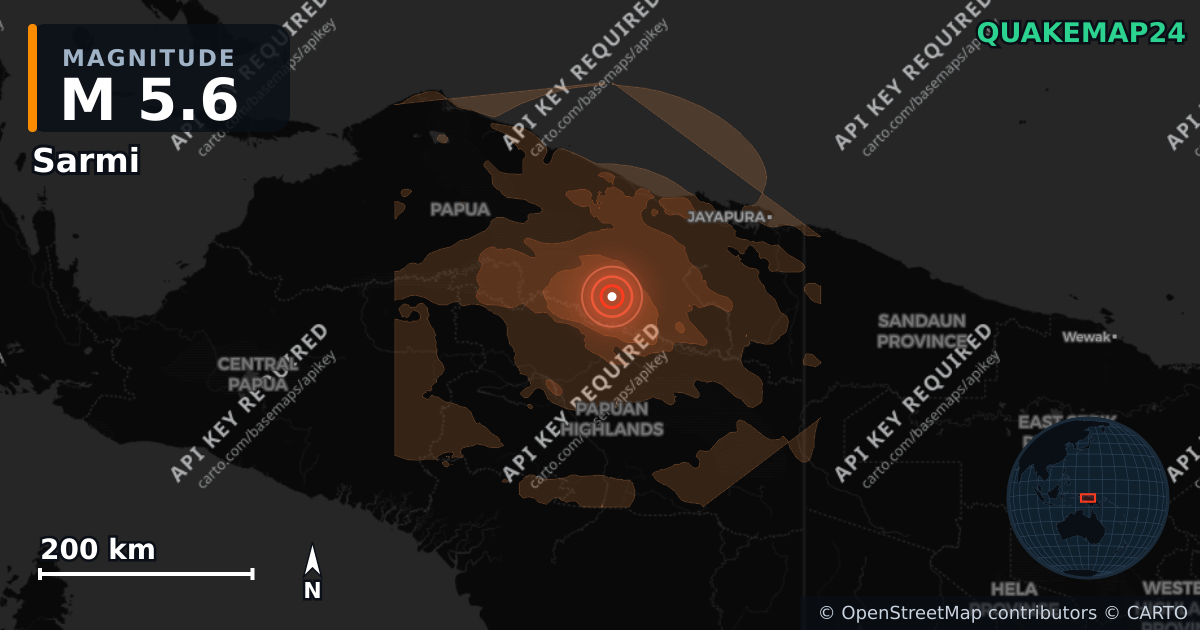 M5.6 earthquake near Sarmi on Sep 2, 2026 — map of epicenter and shaking intensity | QuakeMap24