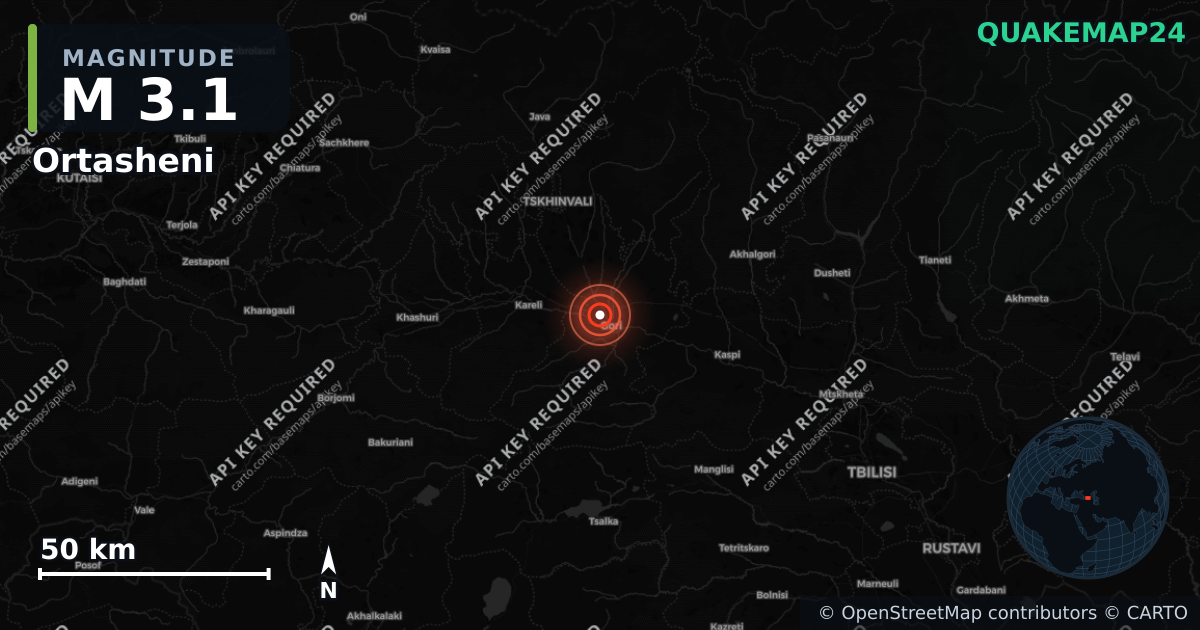 M3.1 earthquake near Ortasheni on Sep 4, 2026 — map of epicenter and shaking intensity | QuakeMap24