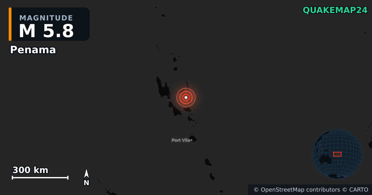 M5.8 earthquake near Penama on Oct 7, 2025 — map of epicenter and shaking intensity | QuakeMap24