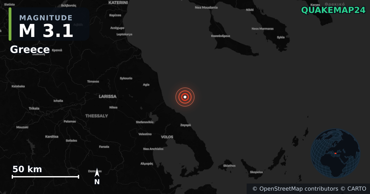 M3.1 earthquake near Greece on Jul 22, 2026 — map of epicenter and shaking intensity | QuakeMap24