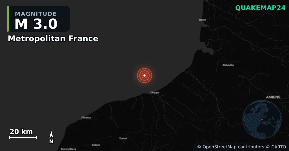 Erdbeben M3,0 bei Metropolitan France (Frankreich) · 2026-09-10 — Karte der Lage des Epizentrums