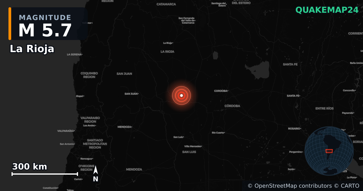 M5.7 earthquake near La Rioja on Oct 22, 2025 — map of epicenter and shaking intensity | QuakeMap24