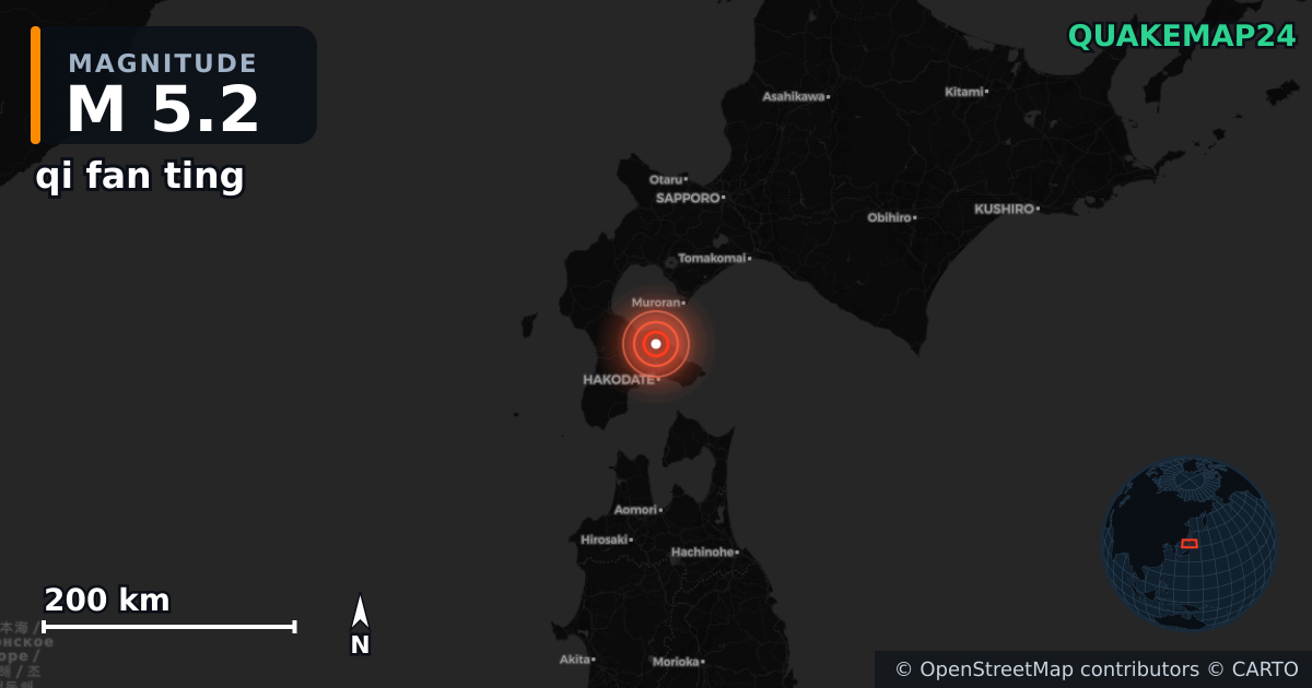 M5.2 earthquake near qi fan ting on Aug 18, 2025 — map of epicenter and shaking intensity | QuakeMap24
