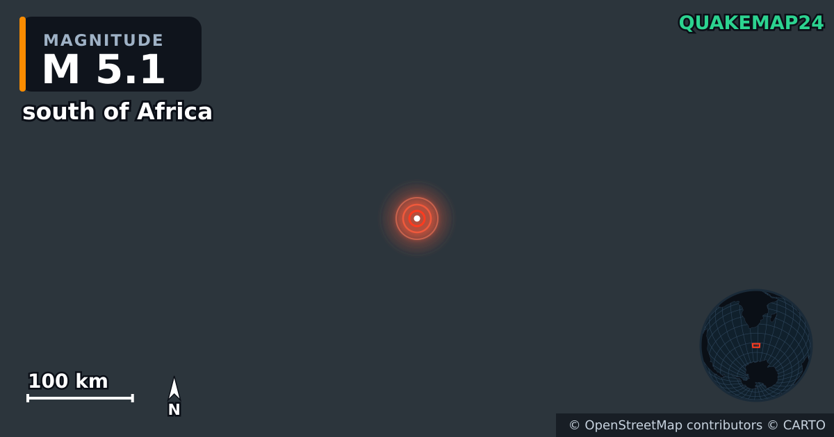 Sismo de M5,1 perto de south of Africa · 2026-10-21 — Mapa da localização do epicentro