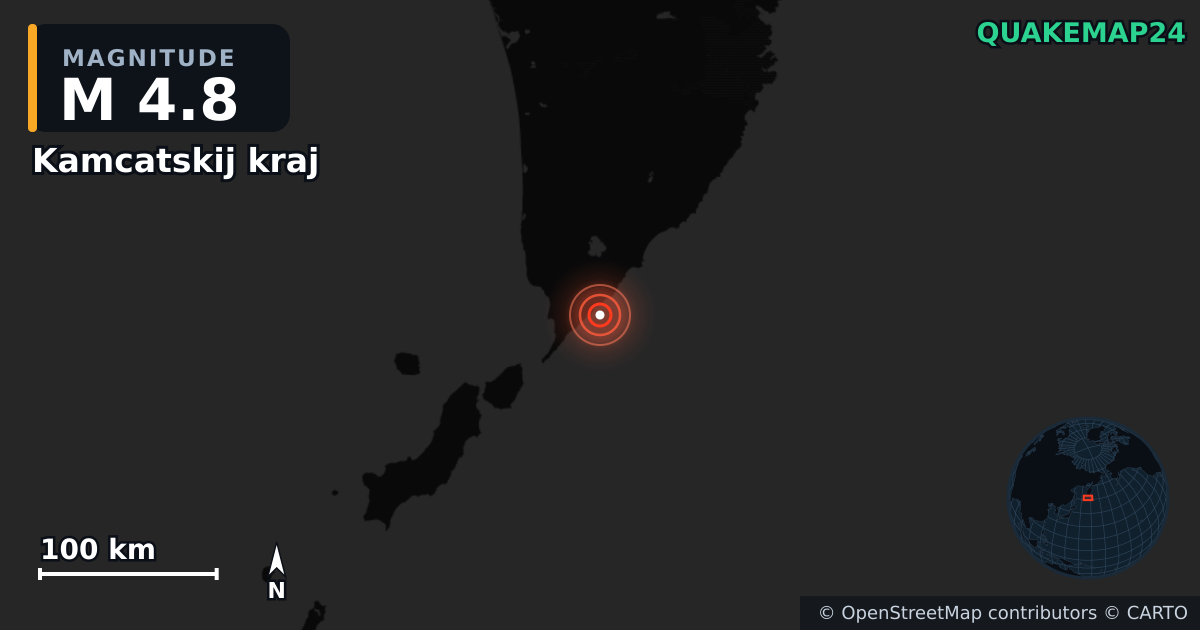 M4.8 earthquake near Kamcatskij kraj on Jan 19, 2026 — map of epicenter and shaking intensity | QuakeMap24